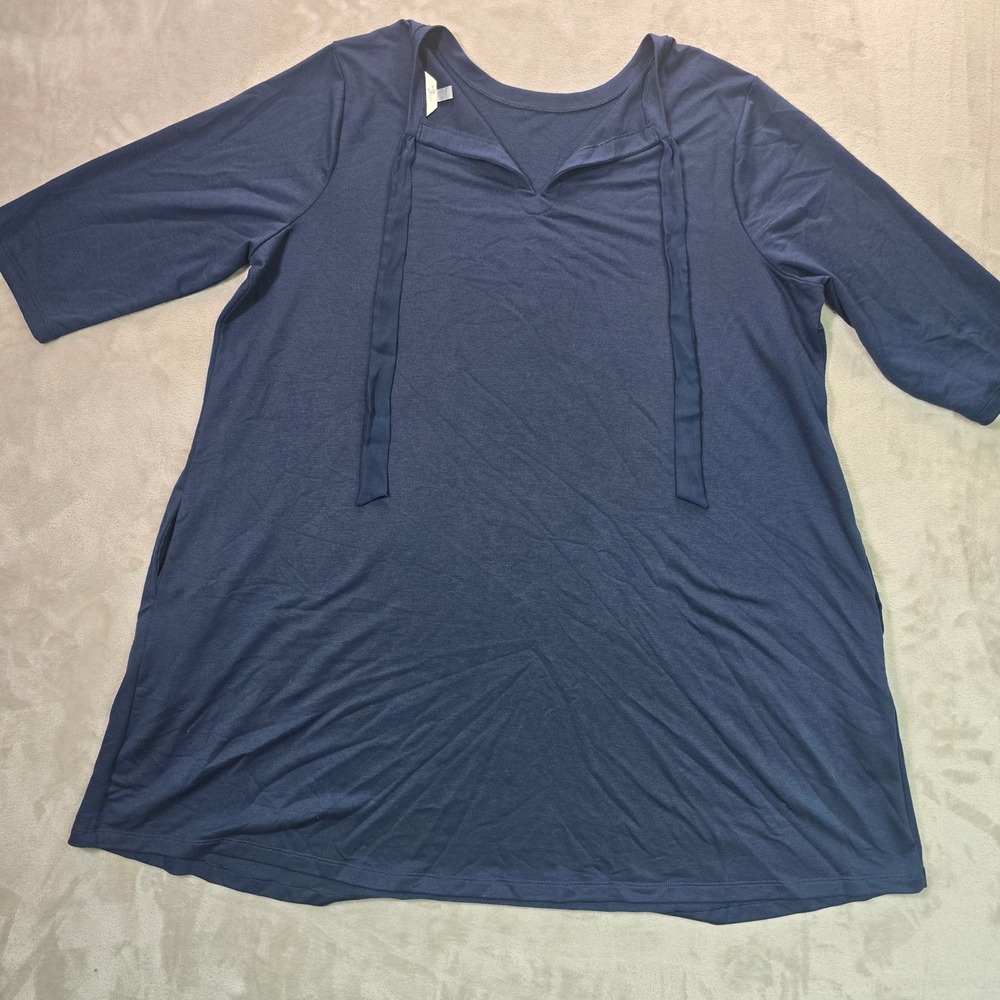 Terra & Sky Navy Blue 3/4 Sleeve Tunic Top with Pockets 2X 20W-22W